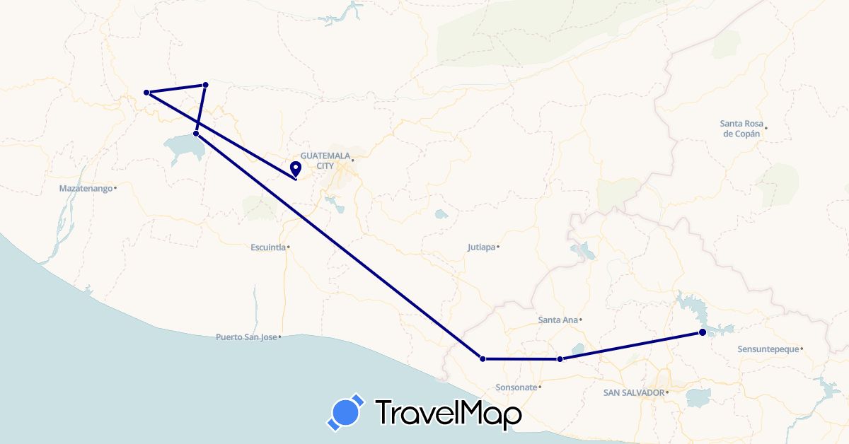 TravelMap itinerary: driving in Guatemala, El Salvador (North America)